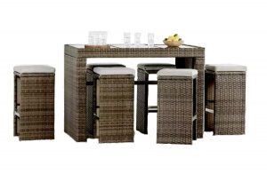 Outdoor wicker bar height dining sets